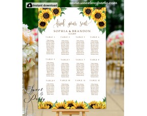Sunflowers Seating Chart template,Sunflowers Wedding Seating Plan template,(143)